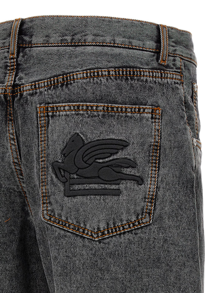 Logo Embroidery Jeans Gray