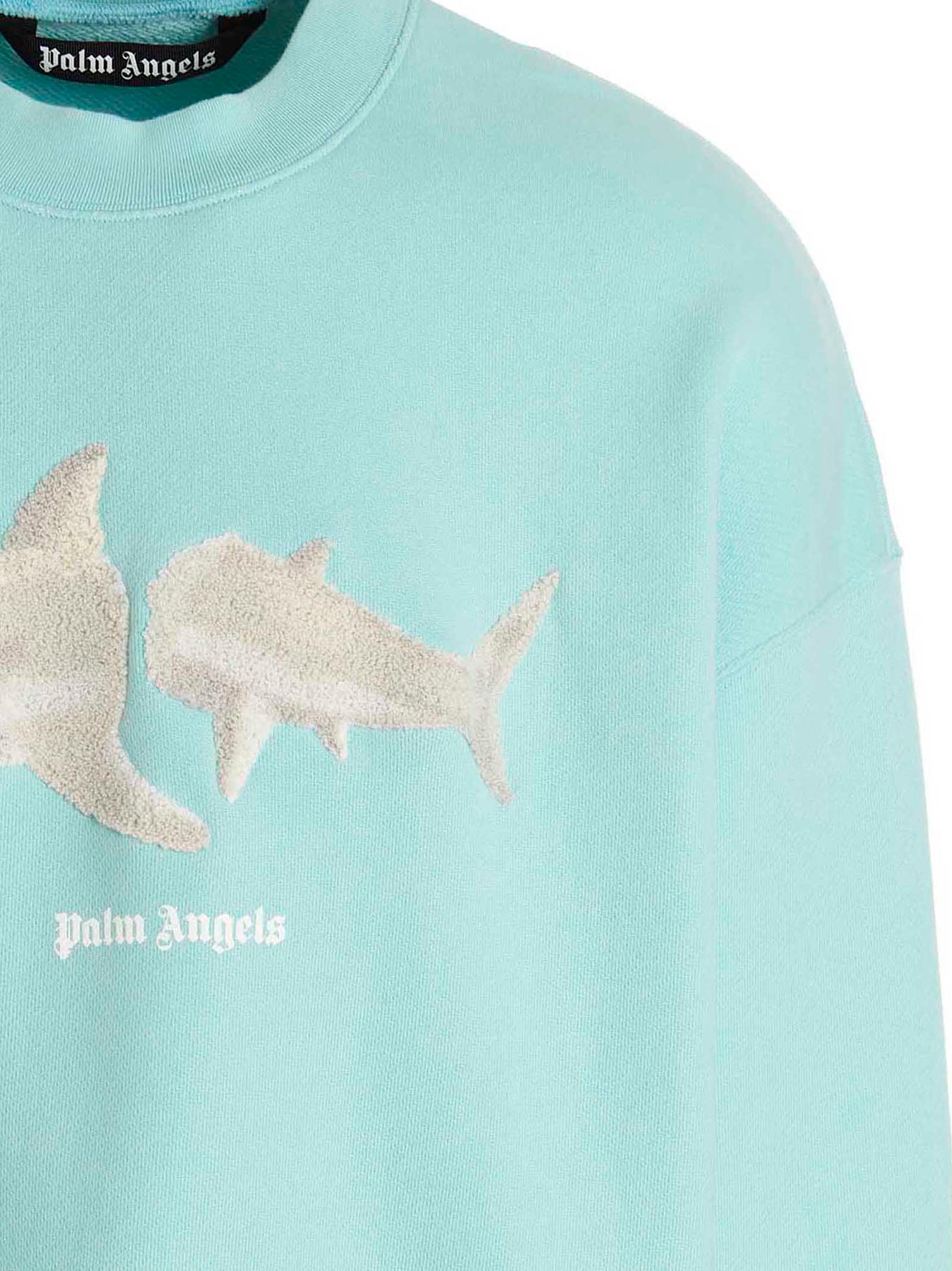 Shop Palm Angels 'white Shark' Sweatshirt In Light Blue