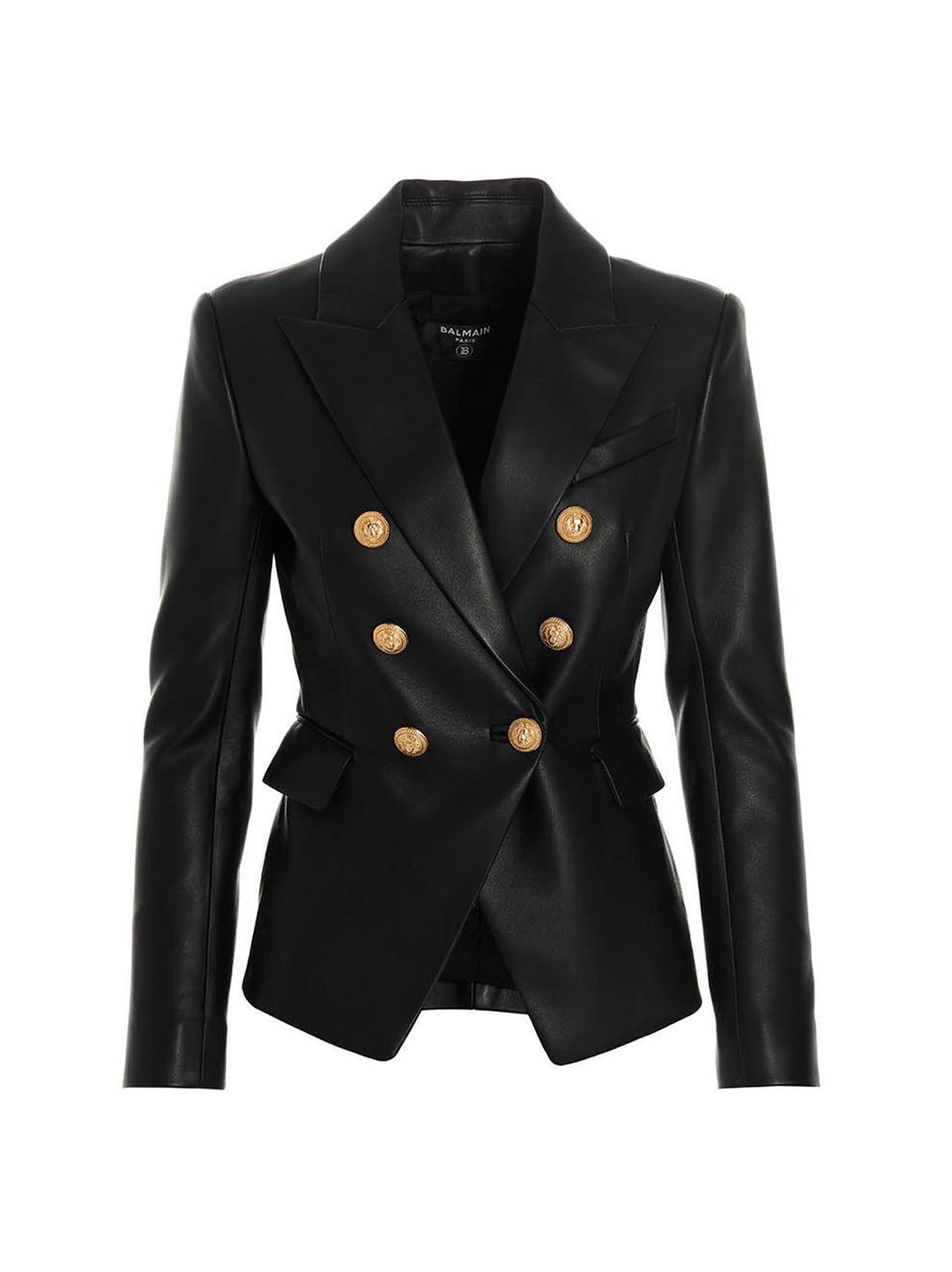 Logo Buttons Leather Blazer Jacket Jackets Black