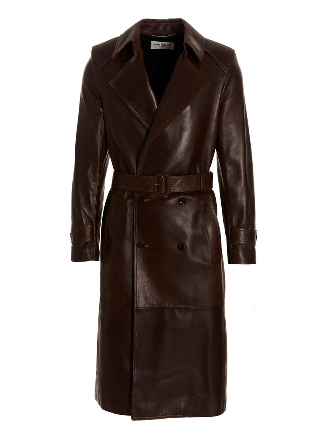 Double-Breasted Leather Trench Coat Coats, Trench Coats Brown