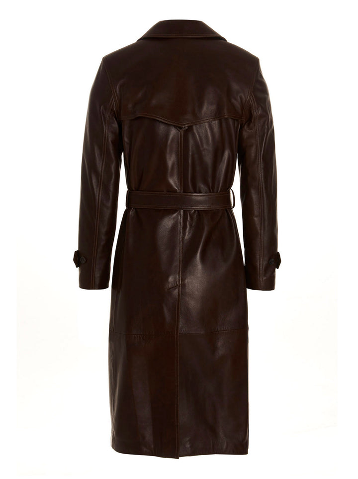 Double-Breasted Leather Trench Coat Coats, Trench Coats Brown