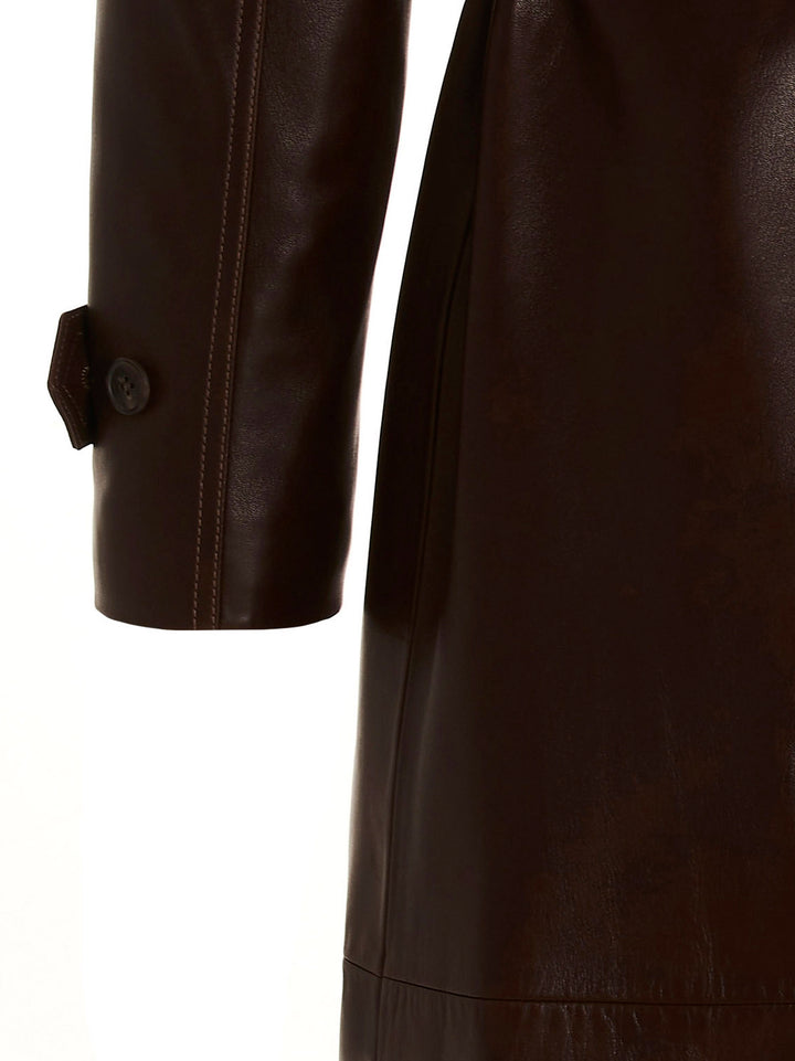 Double-Breasted Leather Trench Coat Coats, Trench Coats Brown