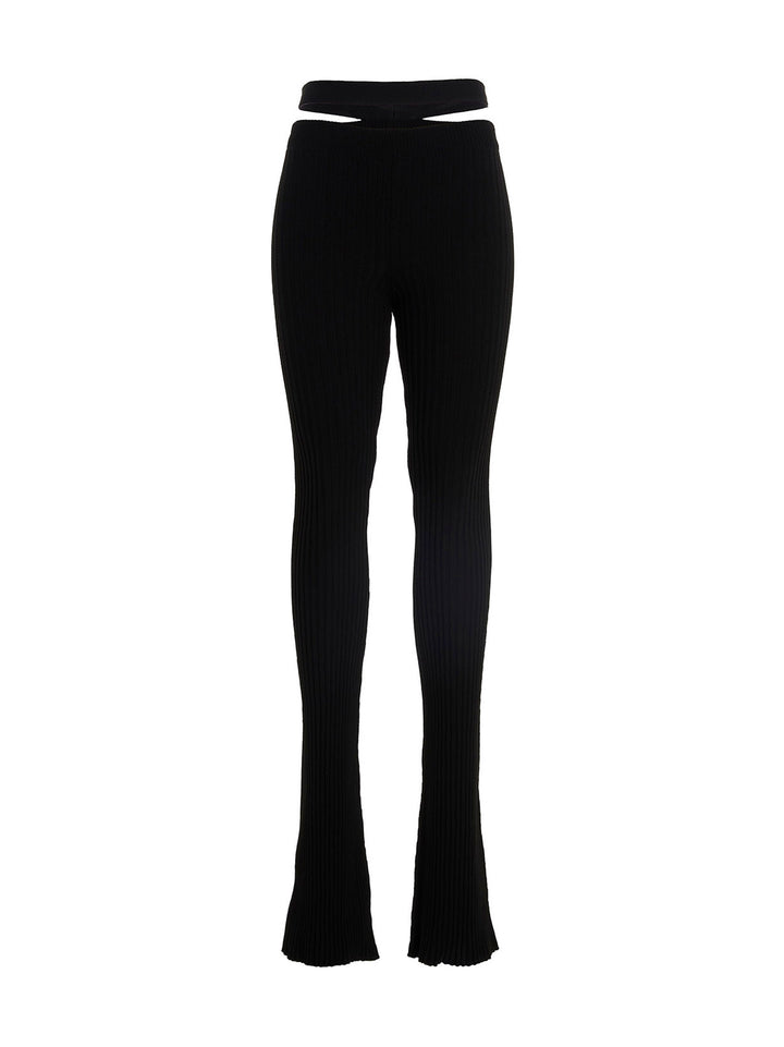 Ribbed Flared Trousers Pants Black