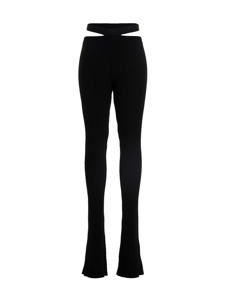 Ribbed Flared Trousers Pants Black