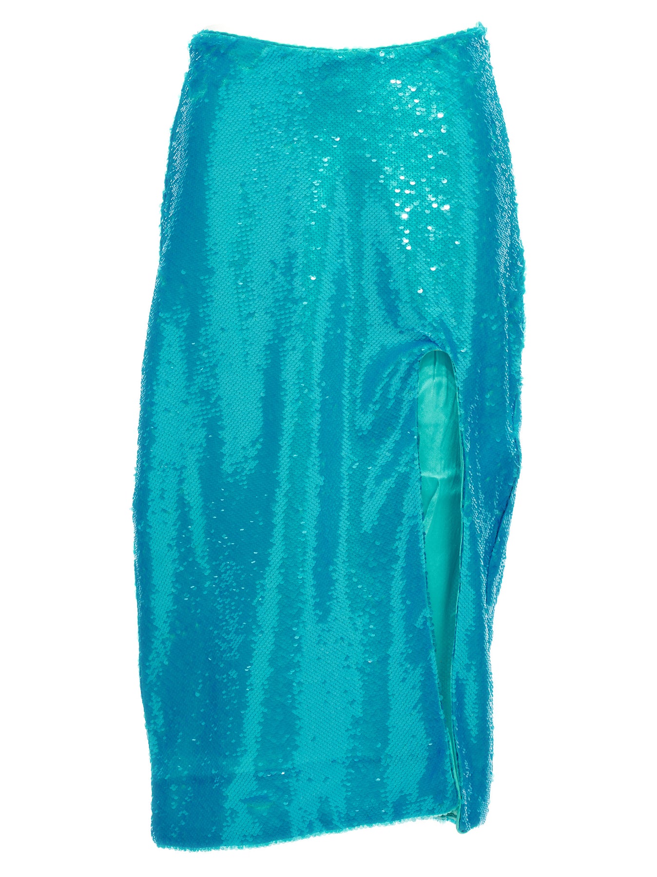 Shop Ganni Sequin Midi Skirt In Light Blue