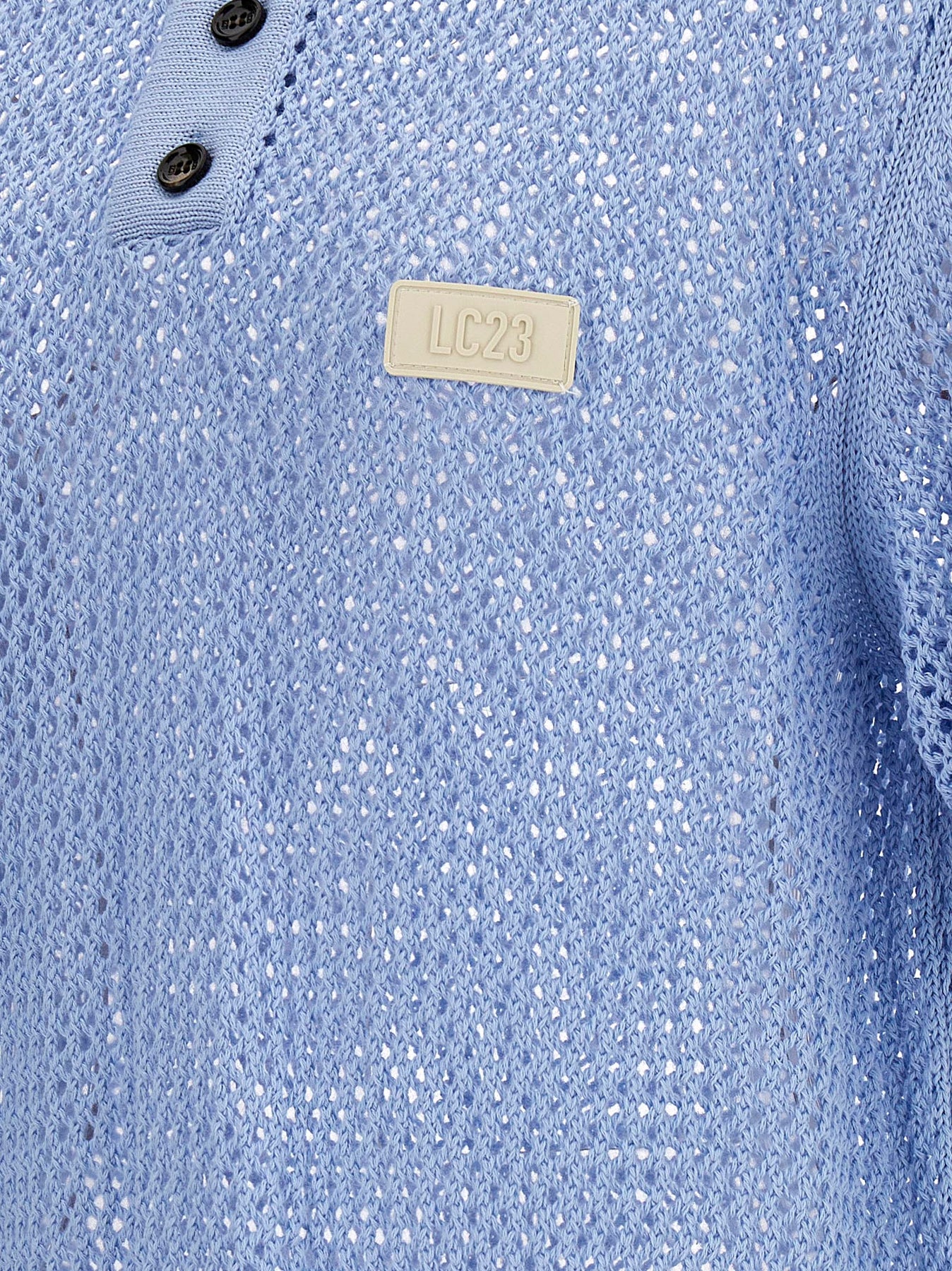 Shop Lc23 Crochet Polo Shirt In Light Blue
