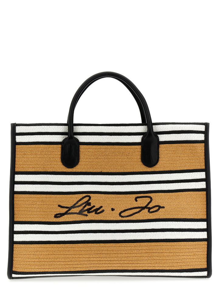 Logo Striped Raffia Shopping Bag Tote Bag Multicolor