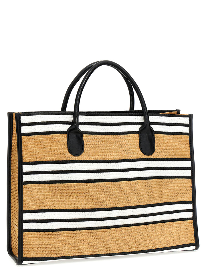 Logo Striped Raffia Shopping Bag Tote Bag Multicolor