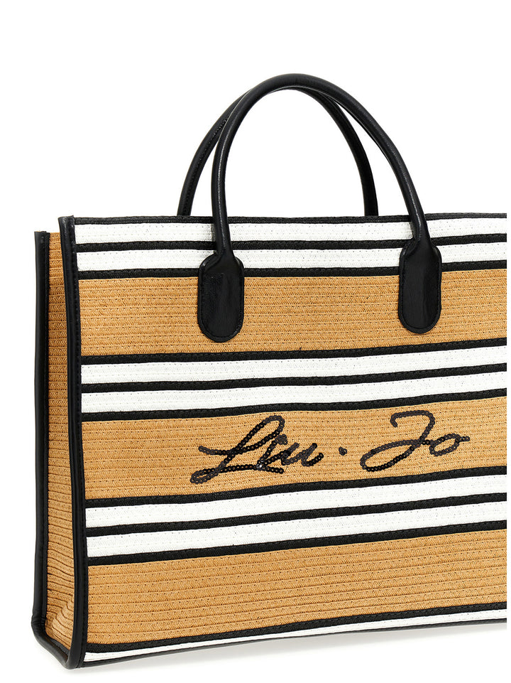 Logo Striped Raffia Shopping Bag Tote Bag Multicolor