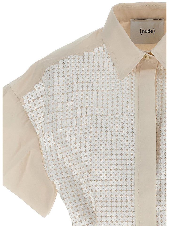 Sequin Cropped Shirt Shirt, Blouse White