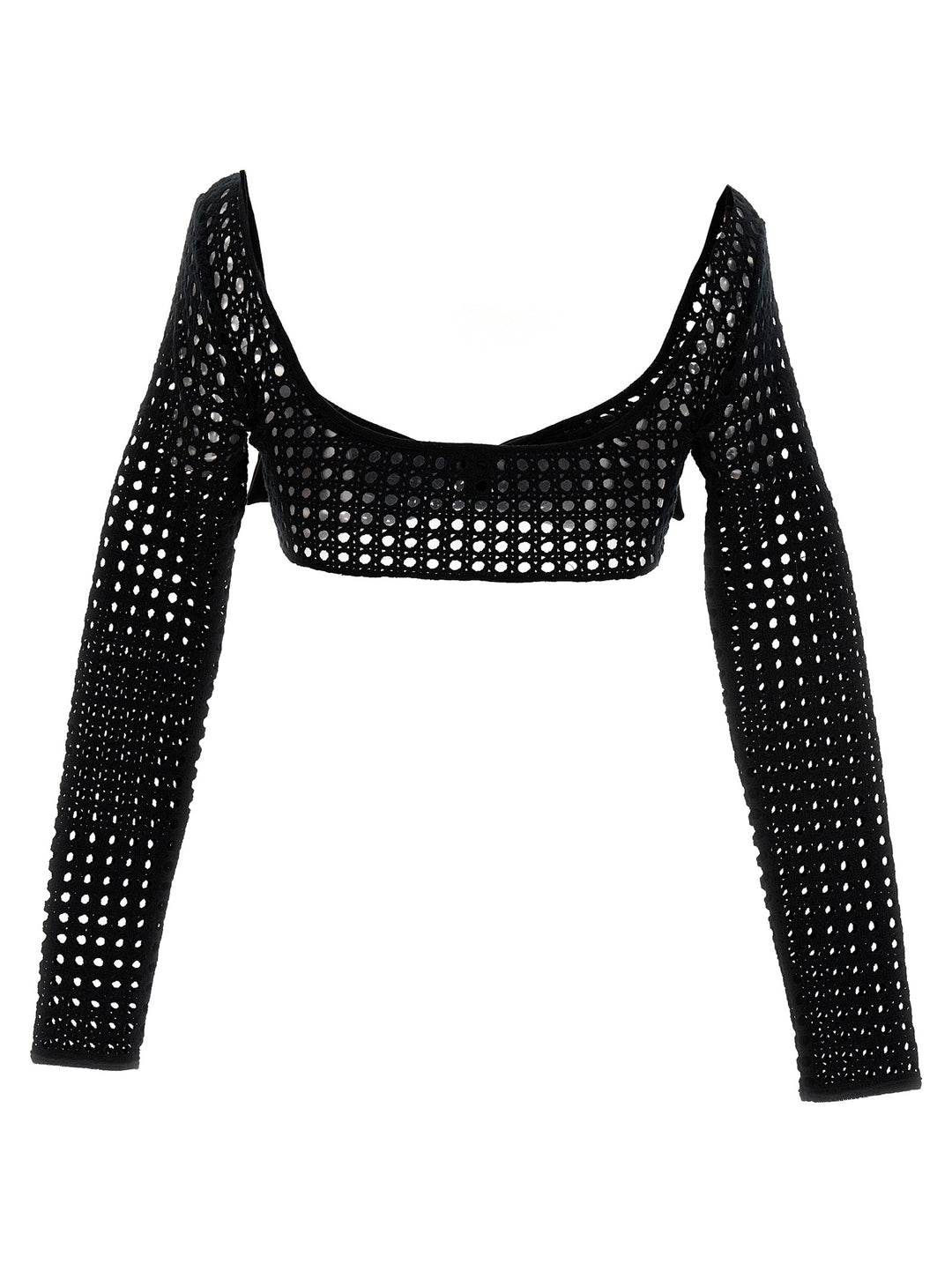 Cropped Macramé Bow Top Tops Black