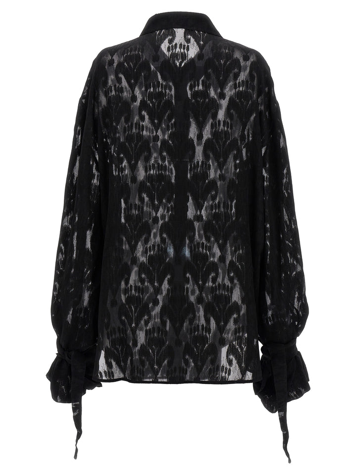 Transparent Silk Pattern Shirt. Shirt, Blouse Black