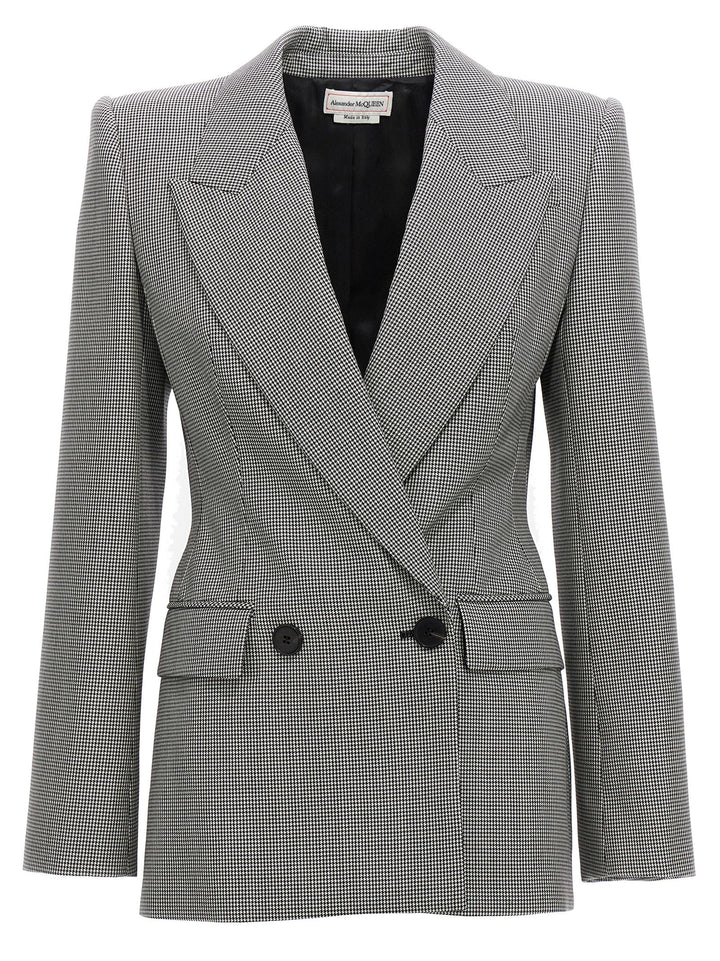 Double-Breasted Houndstooth Blazer Jackets White/Black