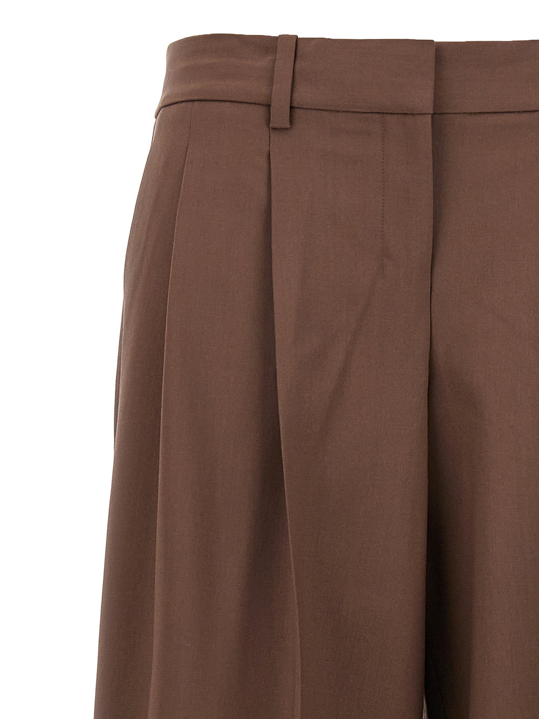 Low Rise Pleated Pants Brown