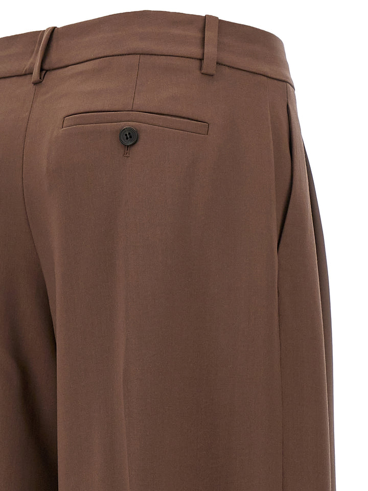 Low Rise Pleated Pants Brown