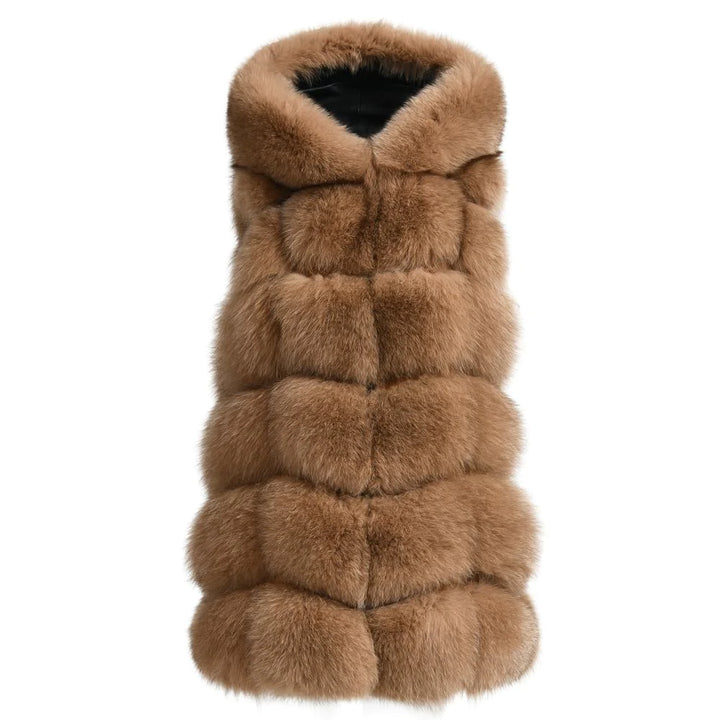 Poppy Camel Vest in Fox Fur