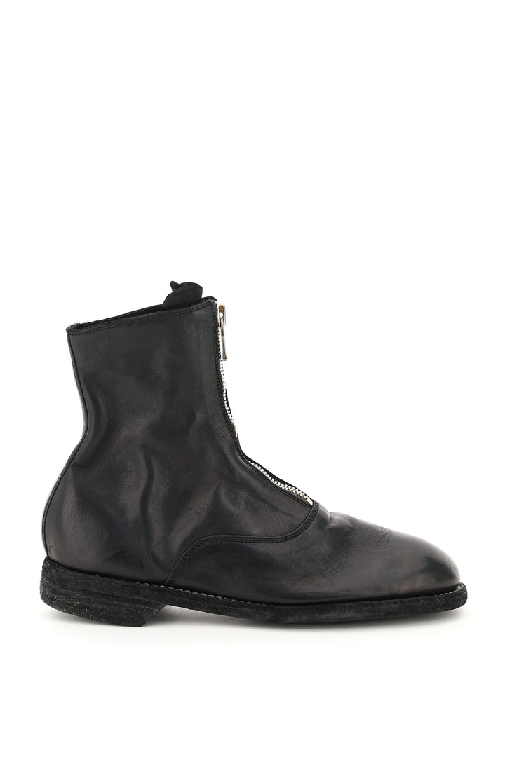 Front Zip Leather Ankle Boots - Guidi - Women