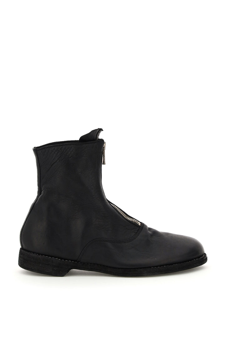 Front Zip Leather Ankle Boots - Guidi - Men