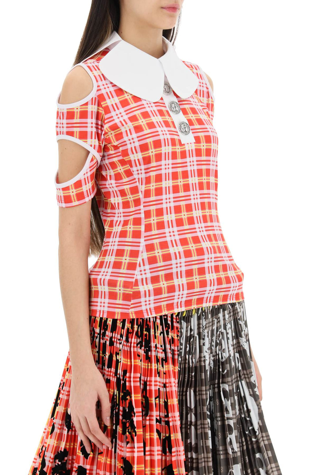 Tartan Motif Cut Out Polo Shirt - Chopova Lowena - Women