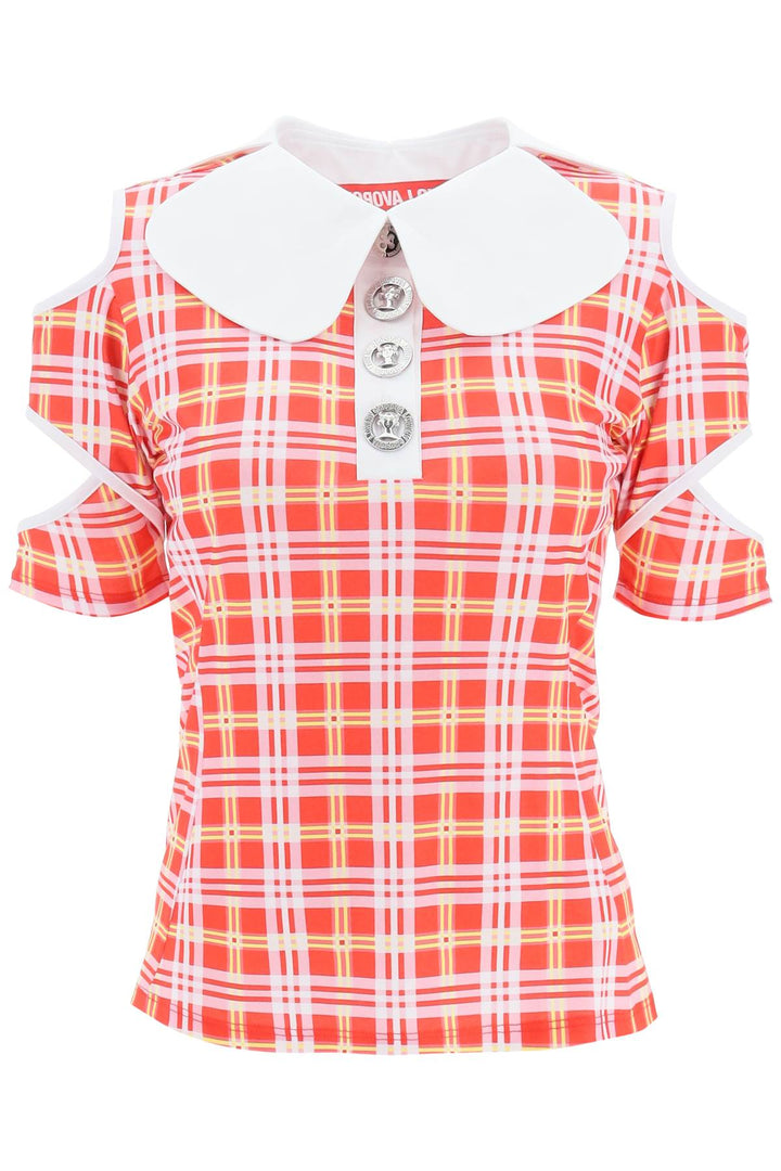 Tartan Motif Cut Out Polo Shirt - Chopova Lowena - Women