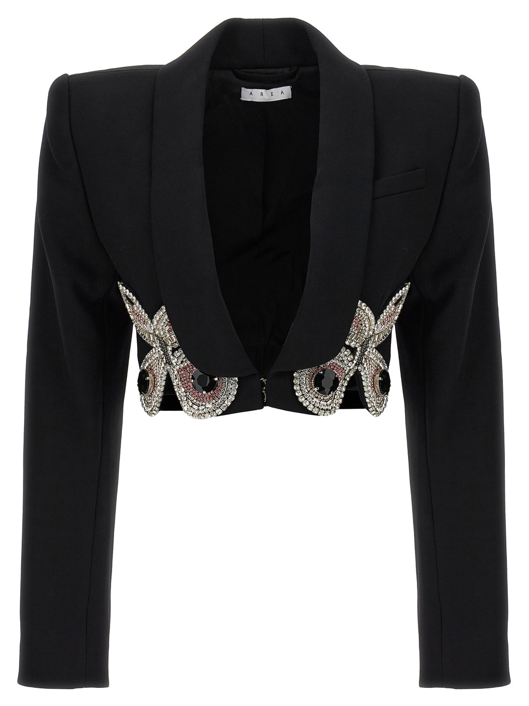 Embroidered Butterfly Cropped Jackets Black