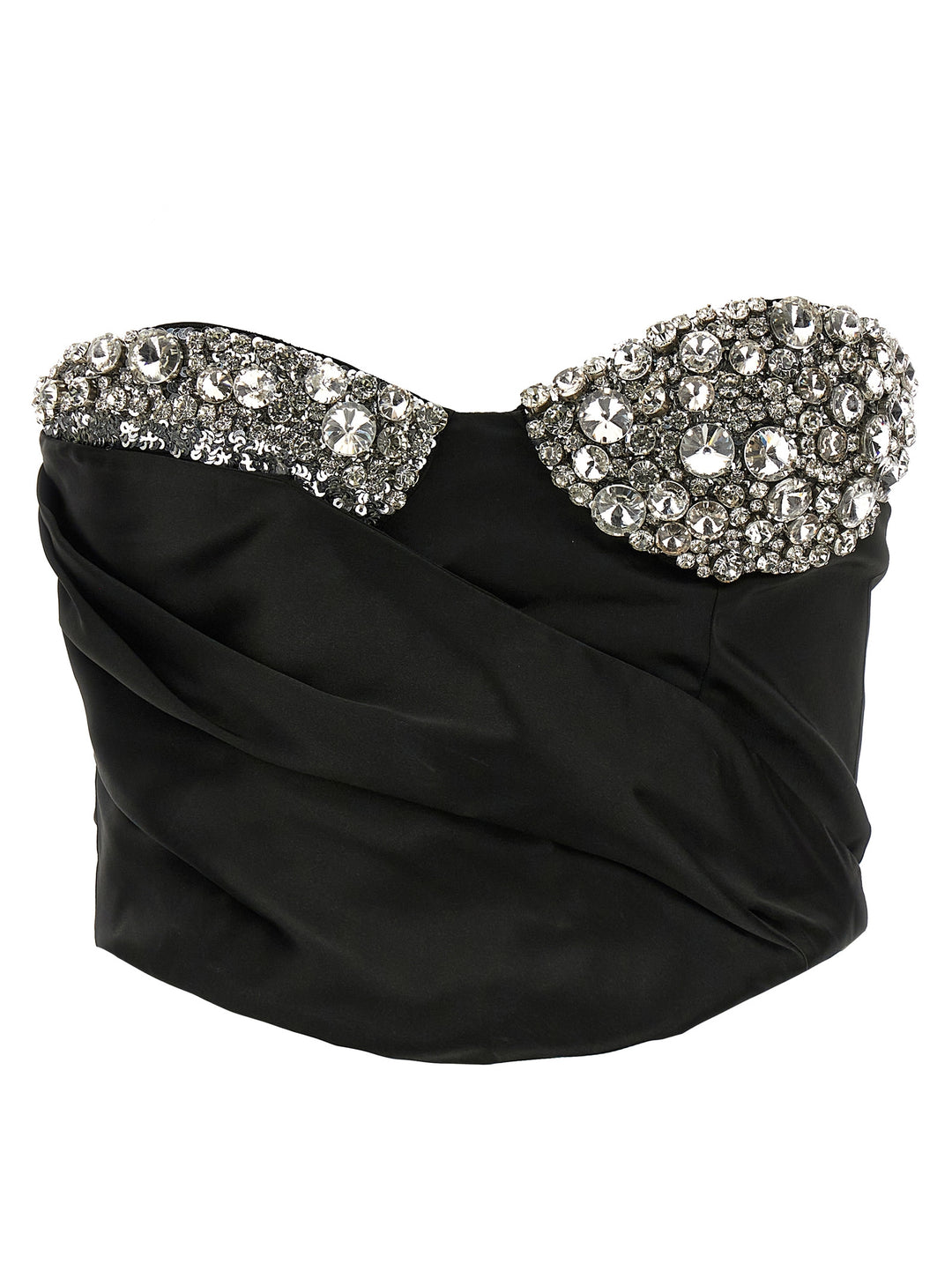 Embroideres Crystal Cup Draped Bustier Tops Black