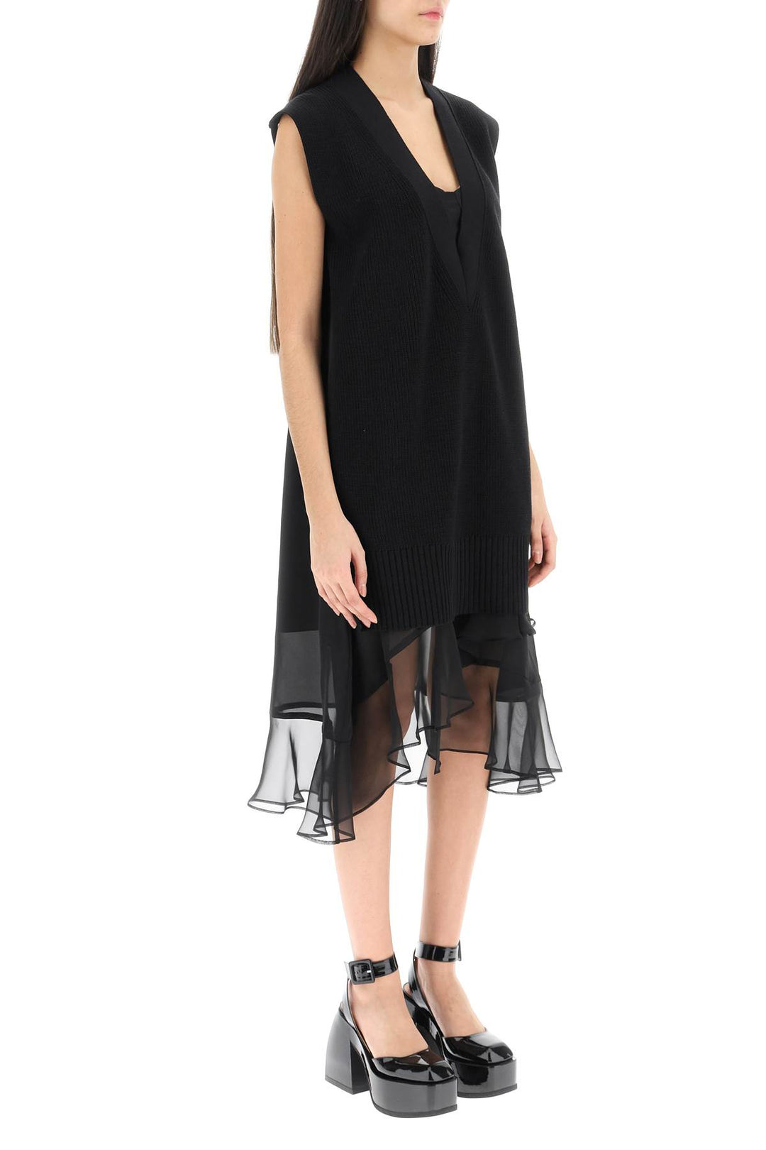 Midi Dress With Knitted Panel - Sacai - Women