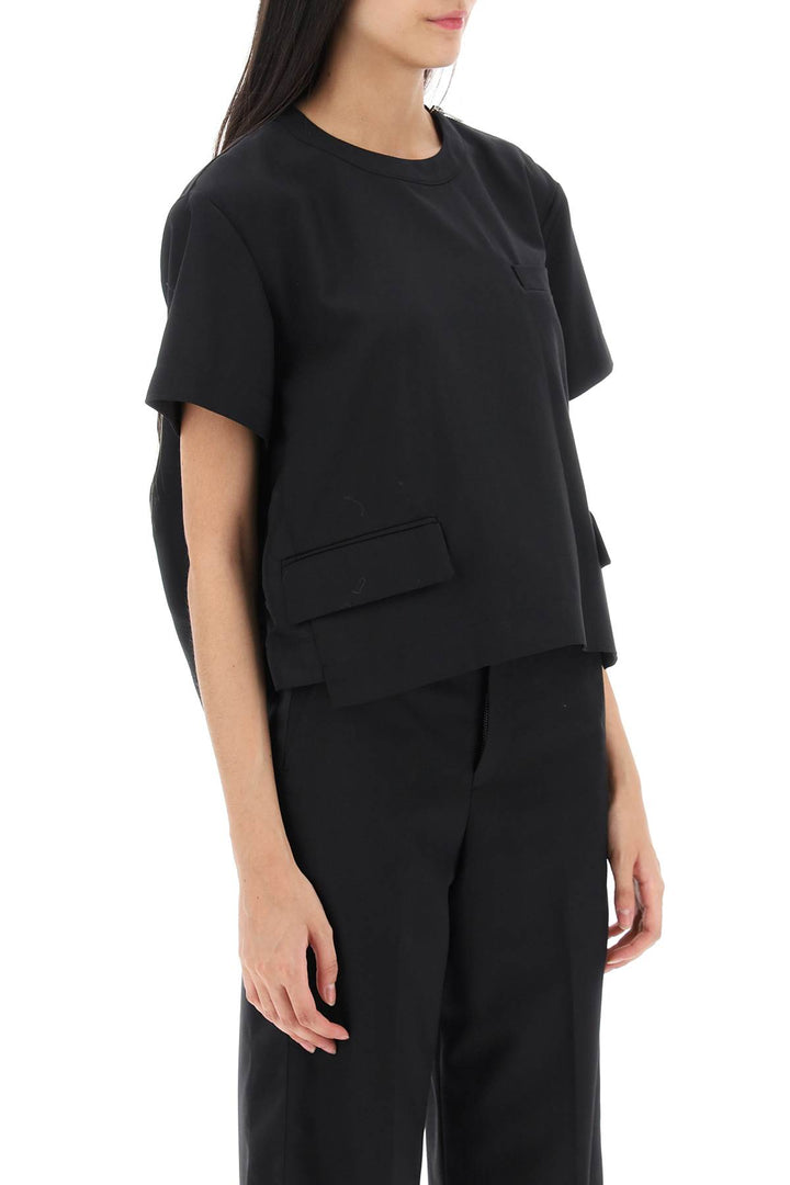 Cropped T Shirt With Taffeta Insert - Sacai - Women