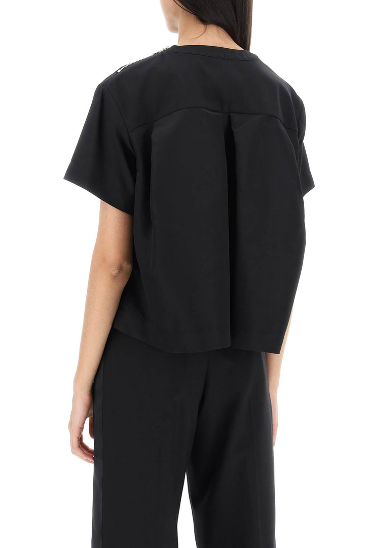 Cropped T Shirt With Taffeta Insert - Sacai - Women