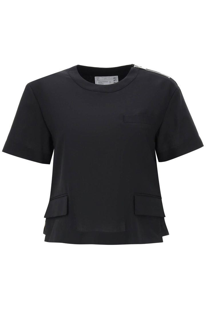 Cropped T Shirt With Taffeta Insert - Sacai - Women