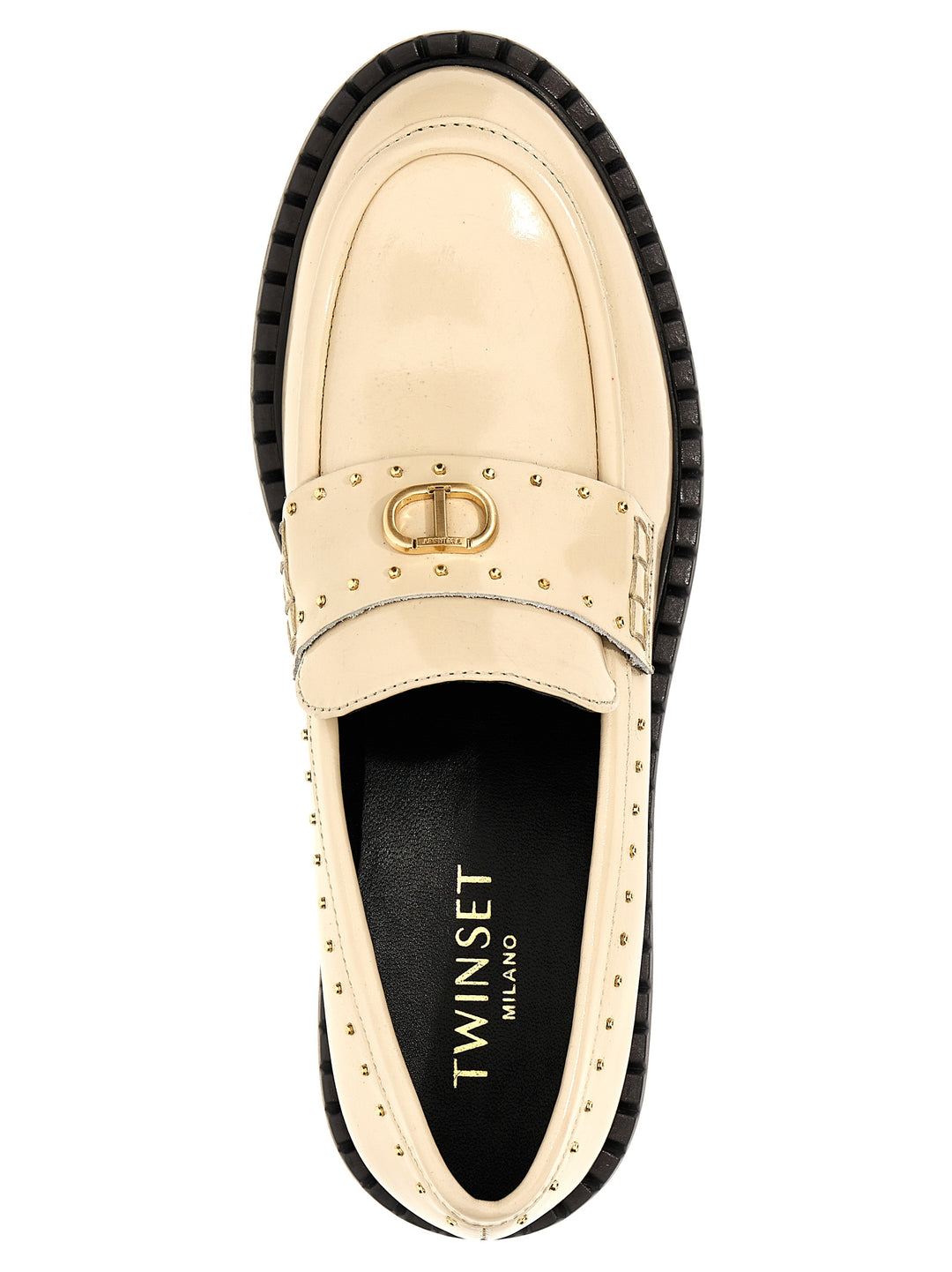 Studded Logo Loafers White