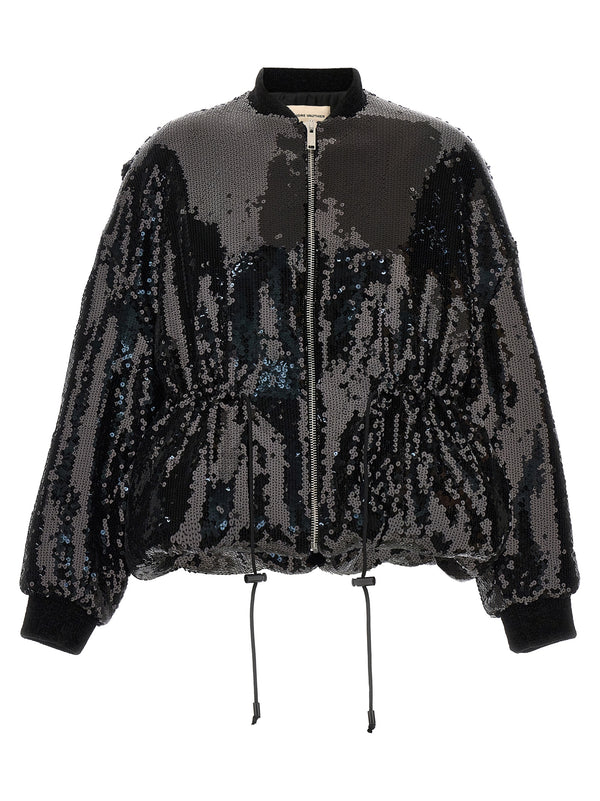 Sequin Bomber Jacket Puffer Jackets Black