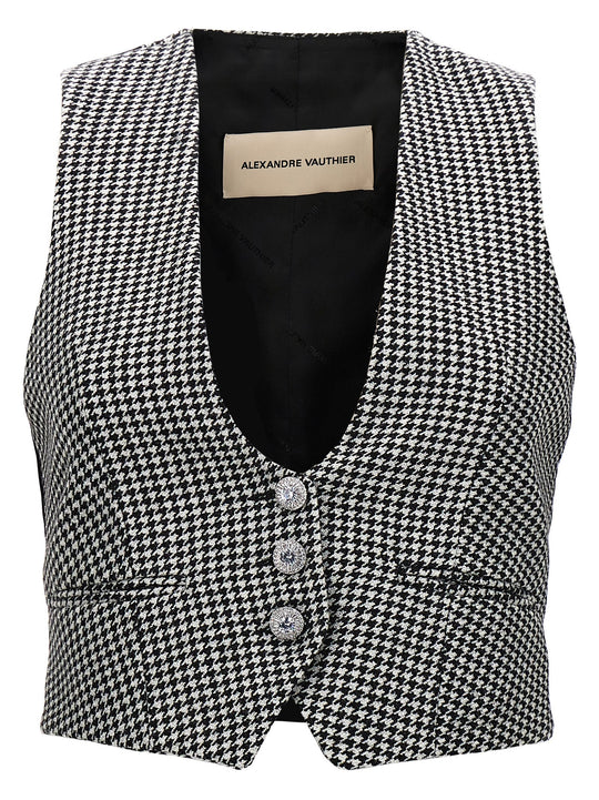 Houndstooth Waistcoat Gilet White/Black