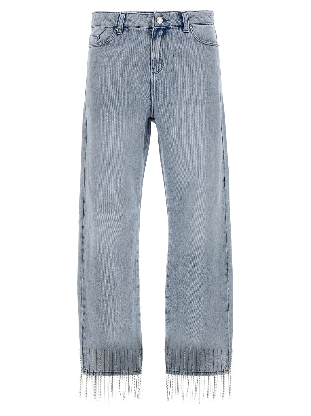 Rhinestone Fringed Jeans Blue