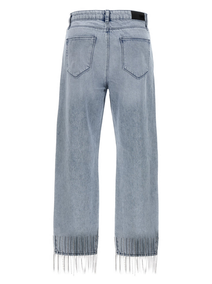 Rhinestone Fringed Jeans Blue