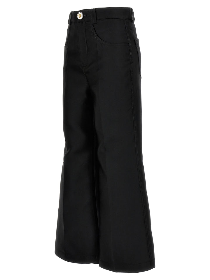 Cropped Silk Blend Pants Black