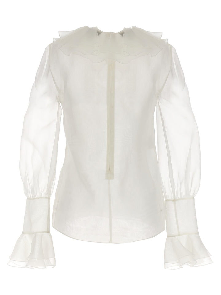 Ruffle Collar Shirt Shirt, Blouse Beige