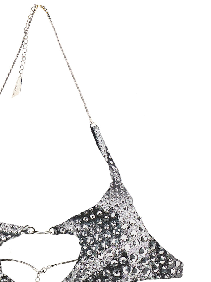 Rhinestone Bikini Bra Beachwear Silver