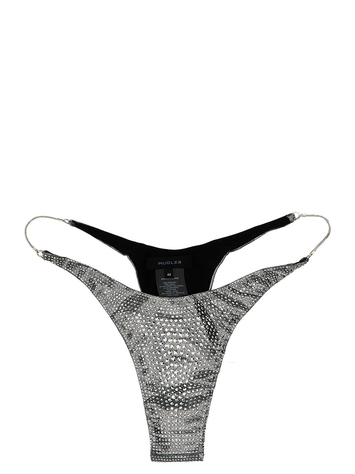 Rhinestone Bikini Briefs Beachwear Gray