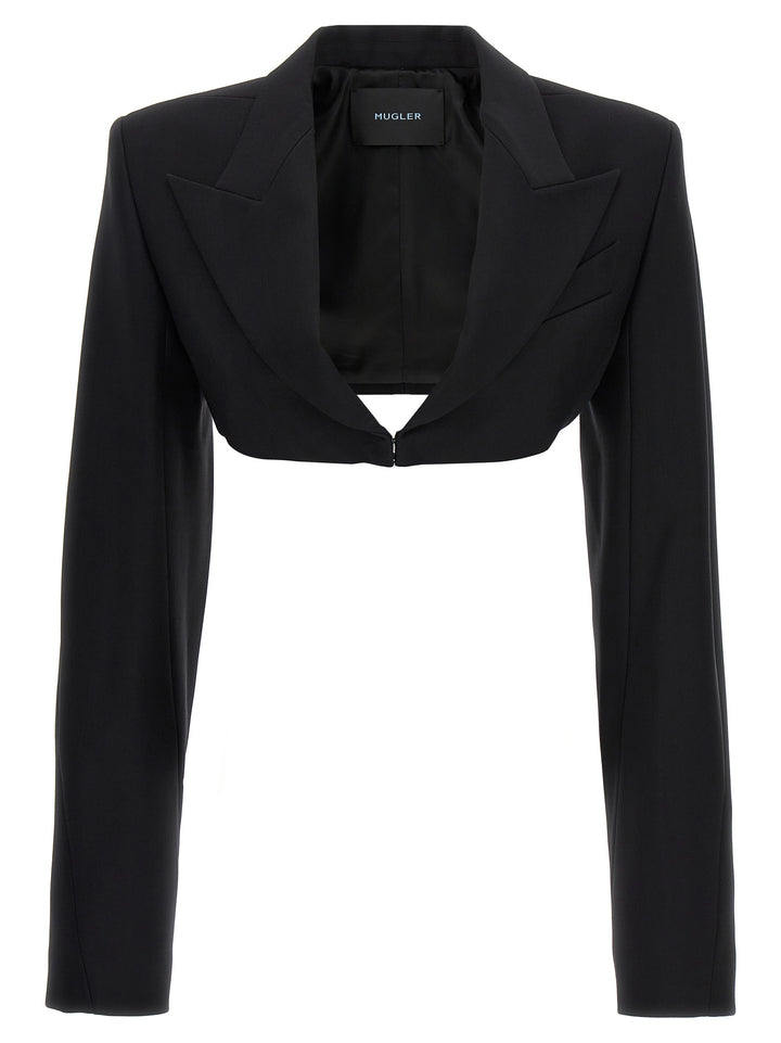 Cropped Jacket With Padded Shoulders Jackets Black