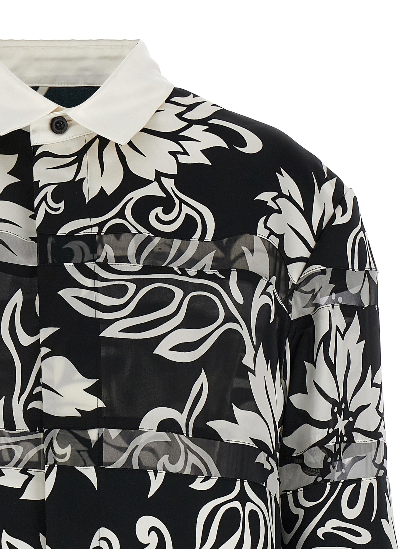 Shop Sacai Floral Print Shirt, Blouse White/black