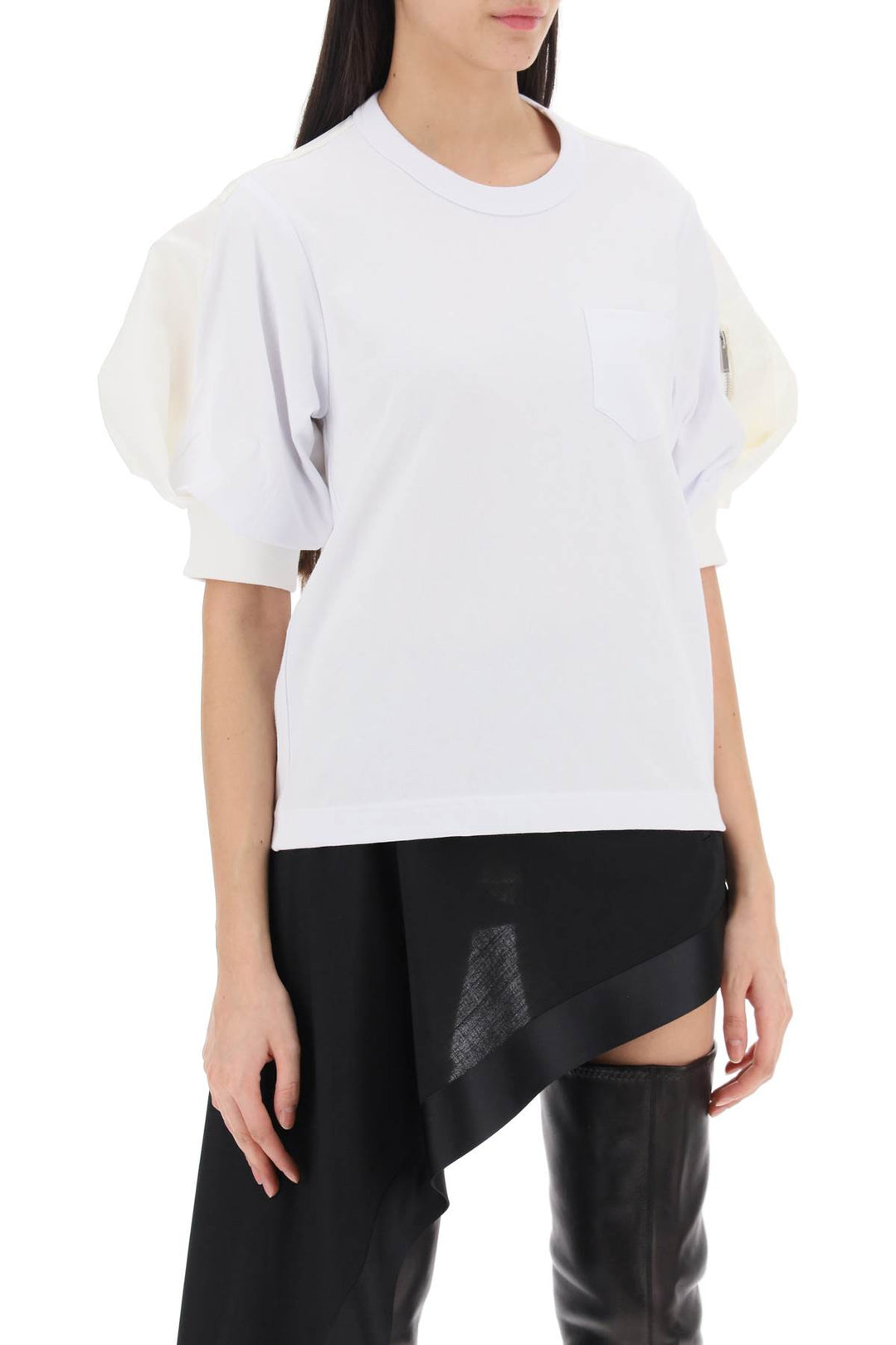 T Shirt Con Inserti In Nylon - Sacai - Women