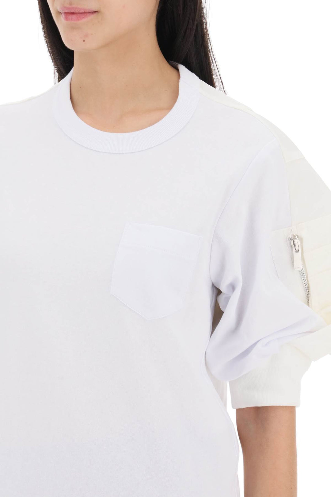 T Shirt Con Inserti In Nylon - Sacai - Women