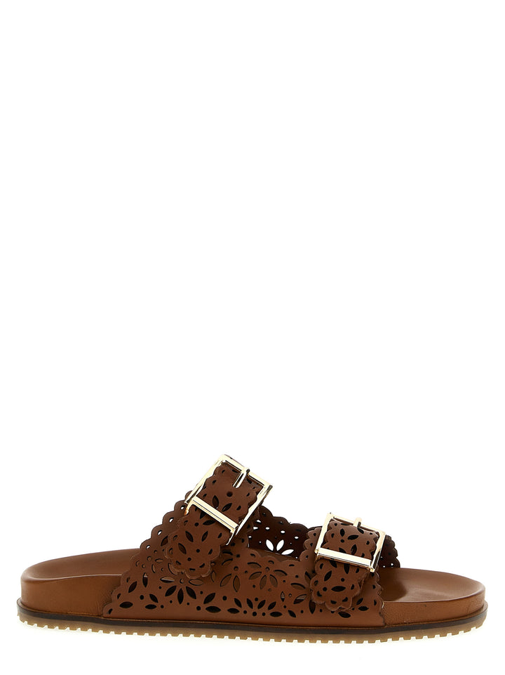 Openwork Leather Sandals Brown