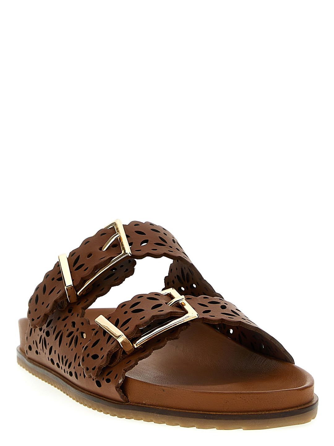 Openwork Leather Sandals Brown