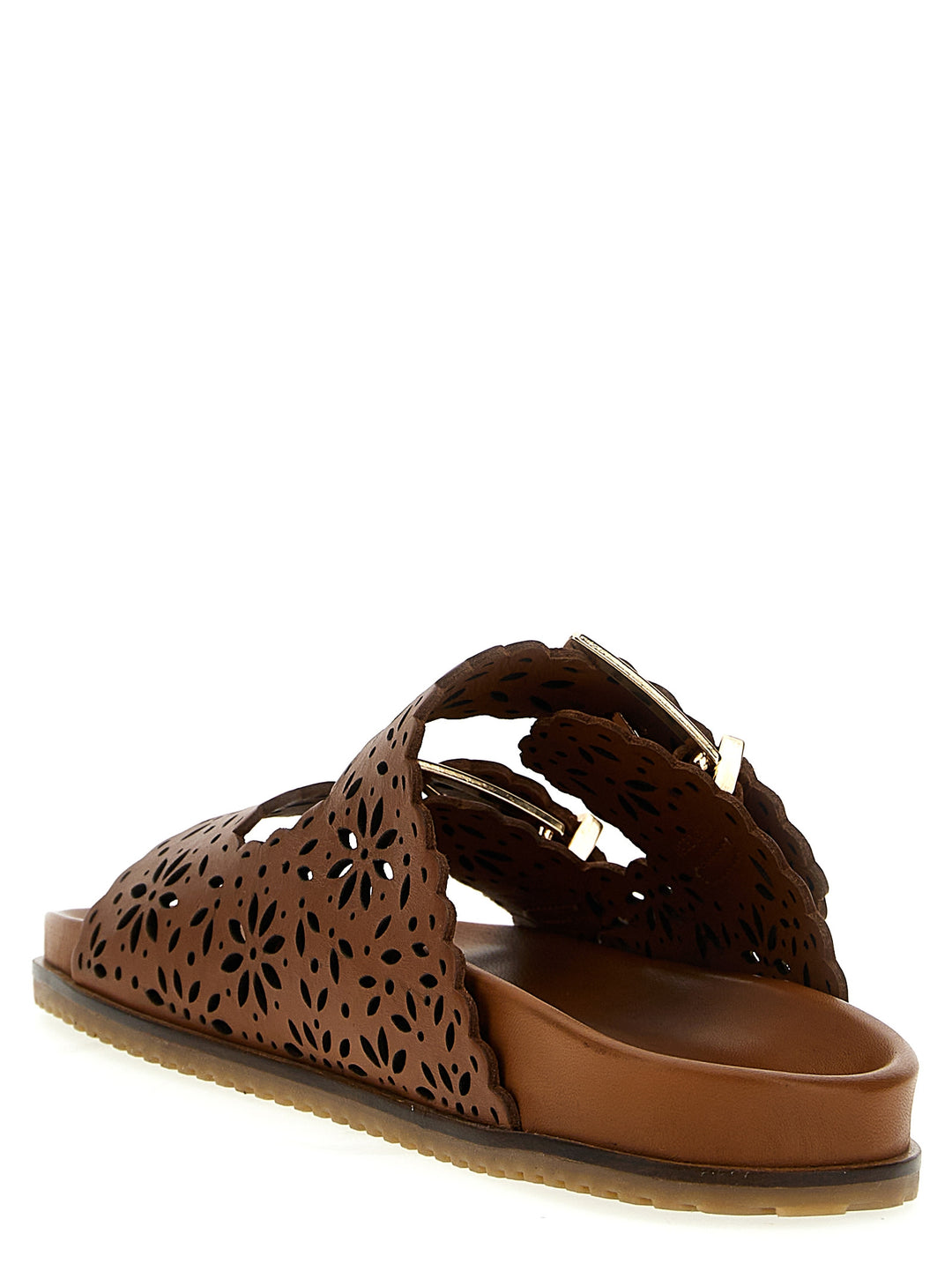 Openwork Leather Sandals Brown