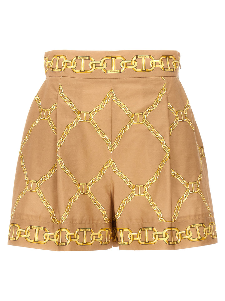 Printed Poplin Shorts Bermuda, Short Beige