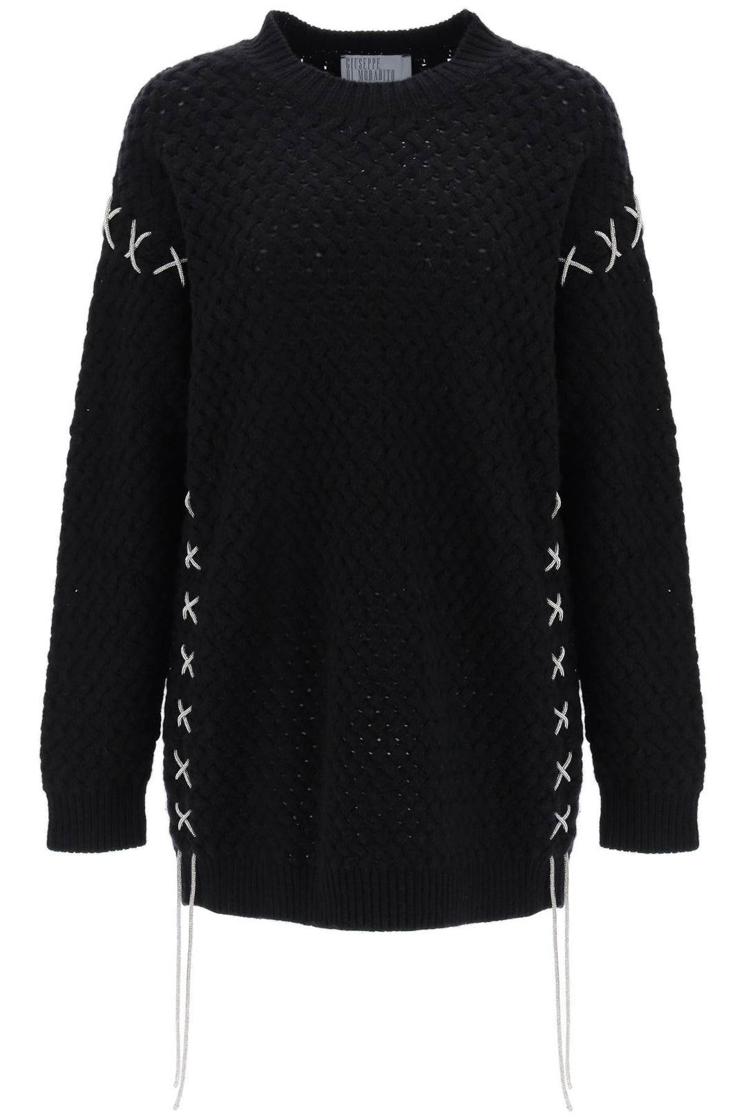 Knitted Mini Dress With Rhinestone Studded Tubular - Giuseppe Di Morabito - Women