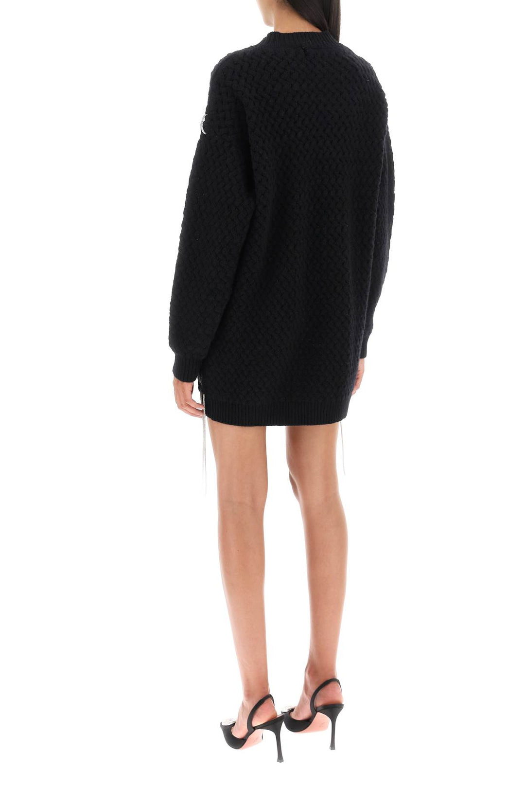 Knitted Mini Dress With Rhinestone Studded Tubular - Giuseppe Di Morabito - Women