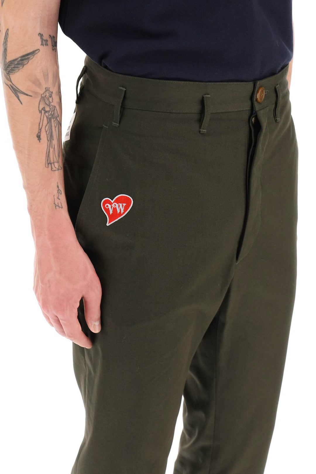 Cropped Cruise Pants Featuring Embroidered Heart Shaped Logo - Vivienne Westwood - Men